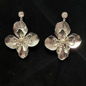 Silver Tone Floral Drop Earrings - Elegant Women’s Jewelry